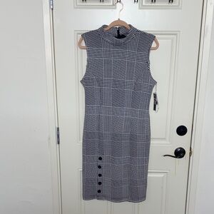 Sharagano Black and White Plaid Midi Dress